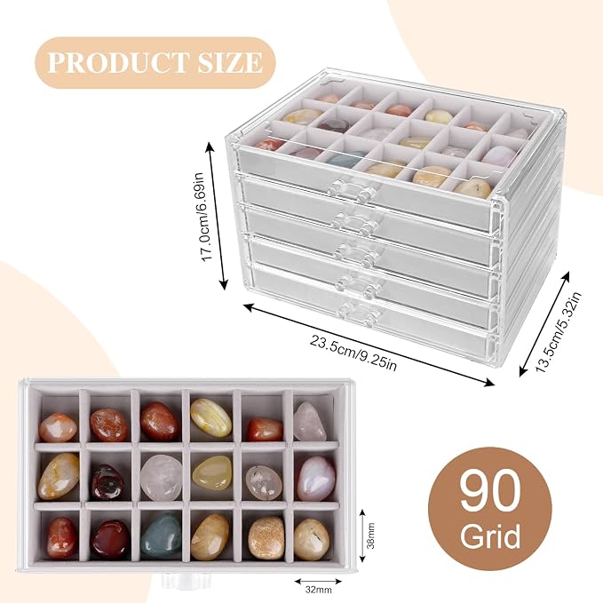 Rock Display Case, Rock Collection Box, 90 Grid Rock Collection Display Case - Image 2