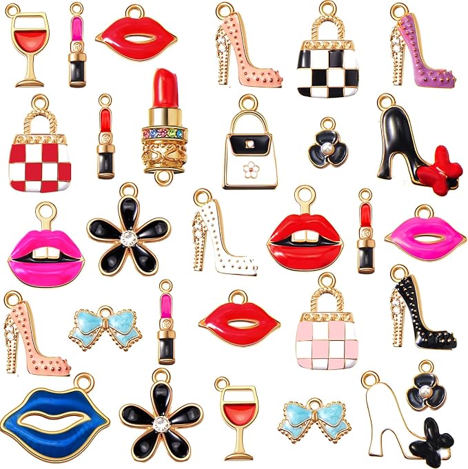 Jetec 50 Pcs Enamel Charms for Jewelry Making Lipstick High Heel Bow Charms | by Jetec