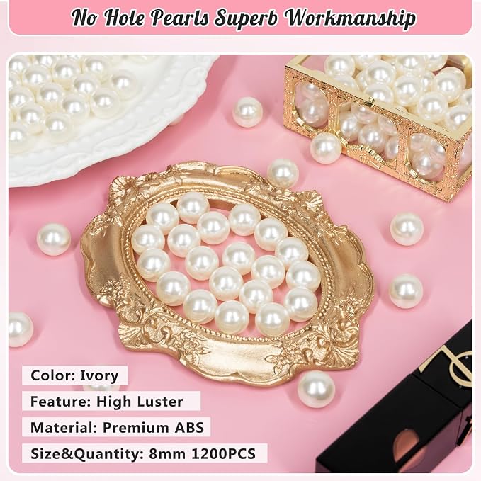 1200PCS 8mm Pearls for Crafting, Ivory No Hole Beads for Centerpieces Vases - Image 3