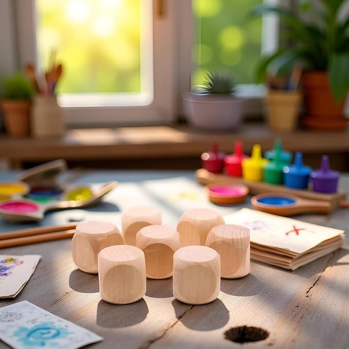 10 Pcs Wooden Dice, 6 Sided Blank Dice Round Corner Cube DIY Graffiti Crafts - Image 9