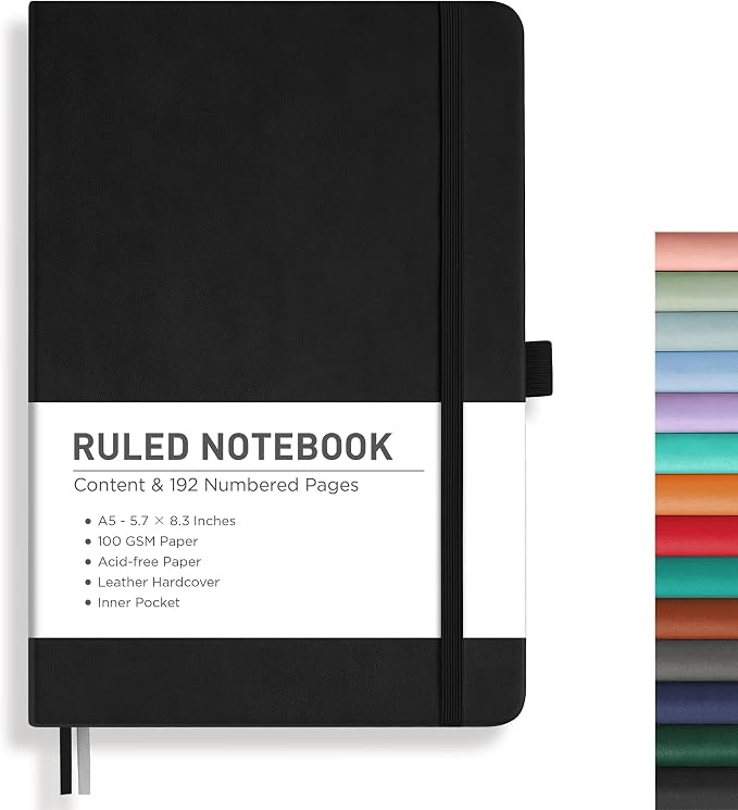 RETTACY Lined Journal Notebook, 192 Numbered Pages, A5 Size | Leather Hardcover by RETTACY