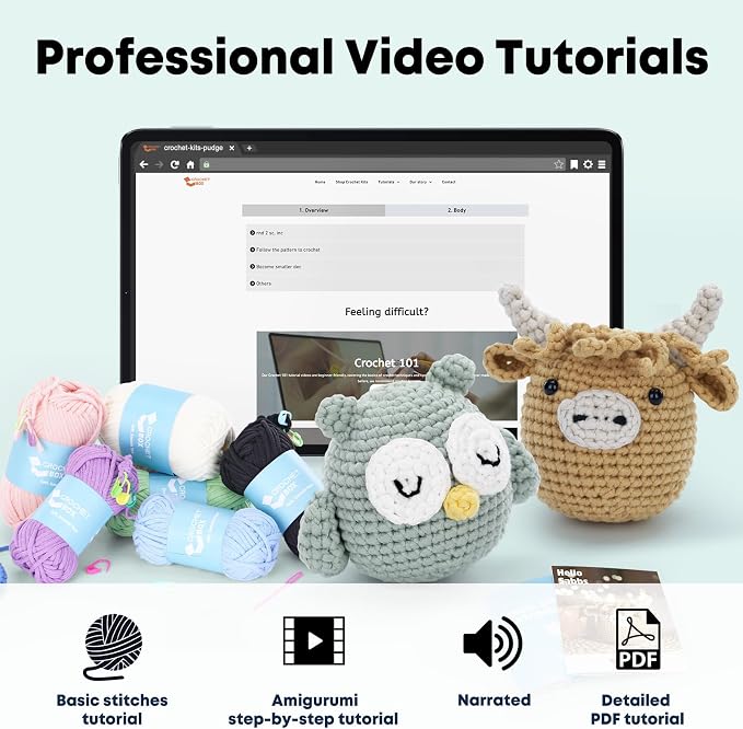 CrochetBox Crochet Kit for Beginner, Highland Cow and Owl Learn How to Crochet - Image 4