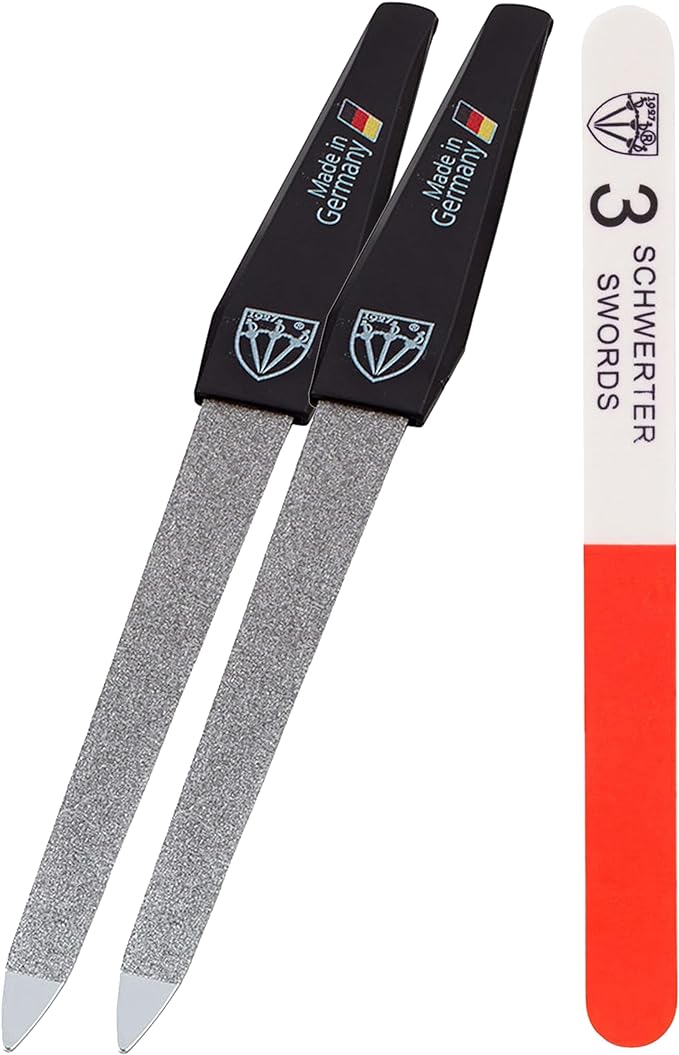 3 Swords Germany - Sapphire Metal Nail File Set 2 Pieces with 1 Piece 3-Way Nail Buffer – Nail Care Made in SOLINGEN/Germany