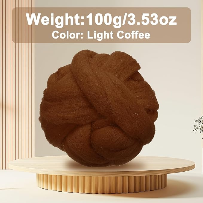 uxcell 3.53oz Wool Roving Yarn, Needle Felting Wool Fiber DIY Craft Needle Wet - Image 2