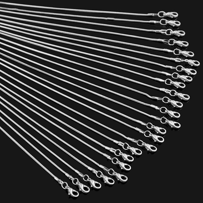 24pcs 18 Inch 925 Silver Plated 1.2mm DIY Snake Chain Charms Link Necklace - Image 2