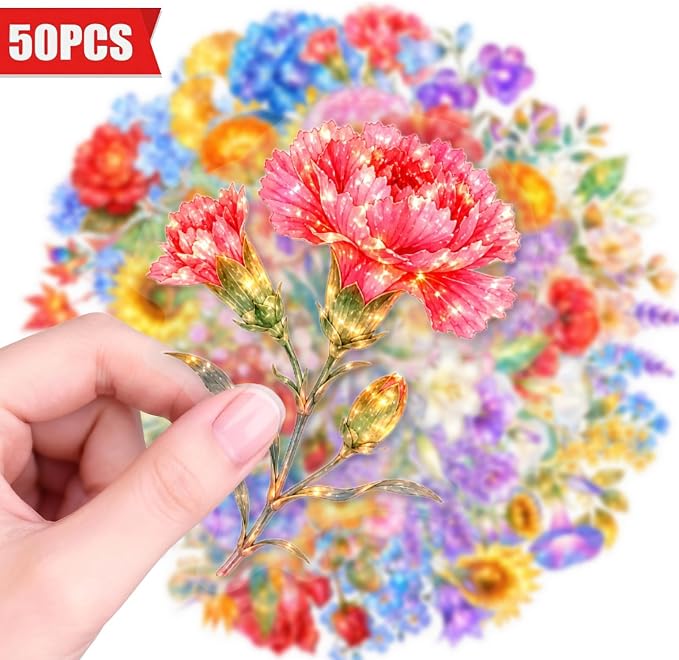 50 Pcs Clear Flowers Aesthetic Stickers - Image 4
