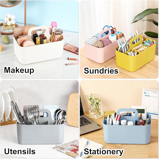 Multiuse Caddy Organizer with Handle, Portable Divided Plastic Tote Bin - Image 2