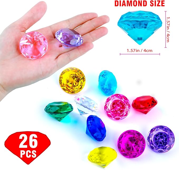 Niceup 26PCS Blue Fake Diamonds Gem Toys, 1.5in Pool Diving Gems Acrylic - Image 3