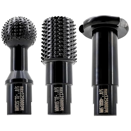 3pcs DIY Wood Carving and Deburring Tools Sphere Rotary Burrs with 5/8"-11 Thread for 4 1/2 and 5" Angle Grinder, Safe Carbon Steel Electric Grinder Bits Accessories for Wood Grinding Reaming Grooving