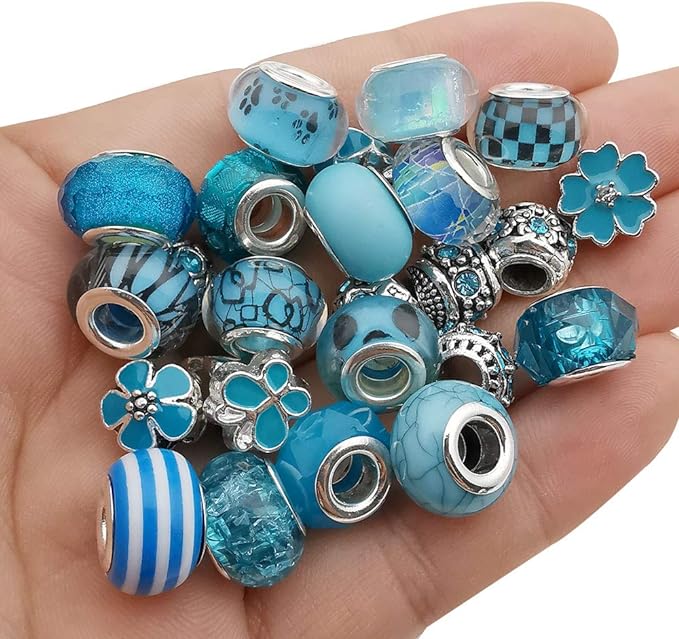 50pcs Assorted Blue Resin Imitation Glass European Large Hole Beads Rhinestone by WOCRAFT