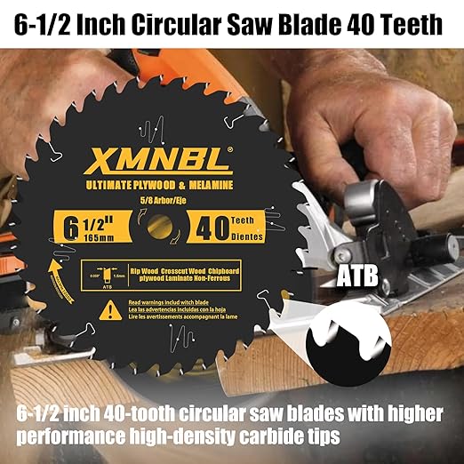 6-1/2 Inch Circular Saw Blade 40 Teeth,6-1/2 Saw Frame Ultra Fine Finish Circular Saw Blade,Compatible with for DEWALT,Makita,Skil Circular Saw,for Cutting Lumber,Plywood Material,5/8 Inch Arbor