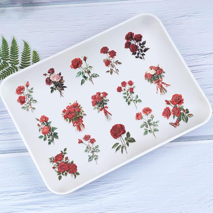 50 Pcs Vintage Red Rose Stickers - Image 4