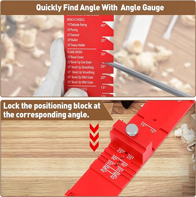 Chisel Sharpening Jig with Diamond Sharpening Stone 400# 1000# Grit, Wood Honing Guide for Chisels and Planes Width 0.1" to 2.8" with Sharpening Angle Fixture, Angle Gauge from 10° to 45°