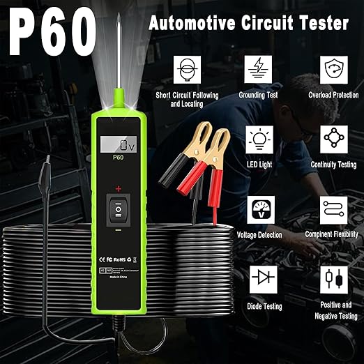 Car Circuit Tester, 12V Test Light Automotive, Power Circuit Probe, Voltage Tester 0.3v-70v,Fuse Tester for Car 6V-24V, AC DC Outlet for Trailer Lights Testing/Continuity Testing,Auto Test Probe,P60
