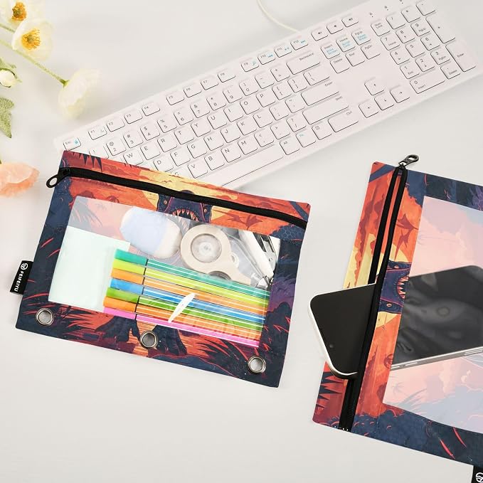 Dinosaur Pencil Pouch for 3 Ring Binder, 2 Pack Waterproof Pencil Bags Clear - Image 5