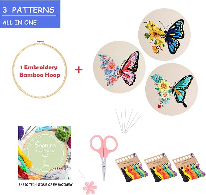 Santune 3 Pack Embroidery Kit for Beginners Adults Cross Stitch Kits - Image 3