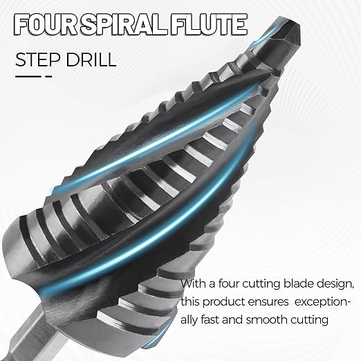 Cobalt M35 Step Drill Bit, TiAlN Coating 4 Spiral Flute Step Bit for Metal, Stainless Steel, Aluminum, Plastic, Large Step Drill 1-1/8"