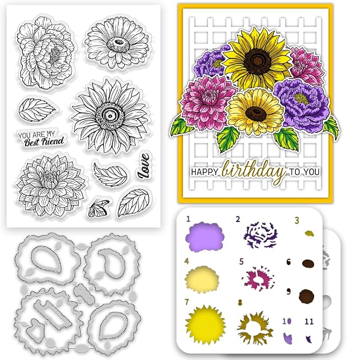 Flower Clear Stamps and Dies for Card Making Layering Coloring Stencil Set by ACRNIGHEET