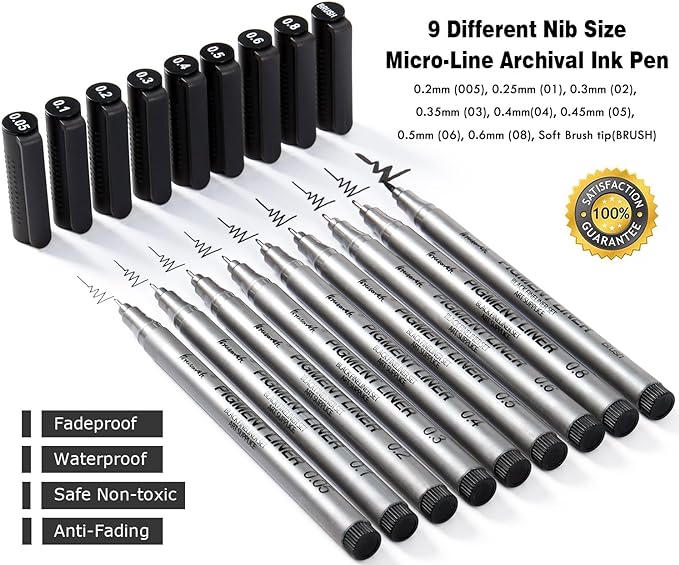 Brusarth Precision Black Micro-Pen Fineliner Ink Pens, Waterproof Archival Ink - Image 2