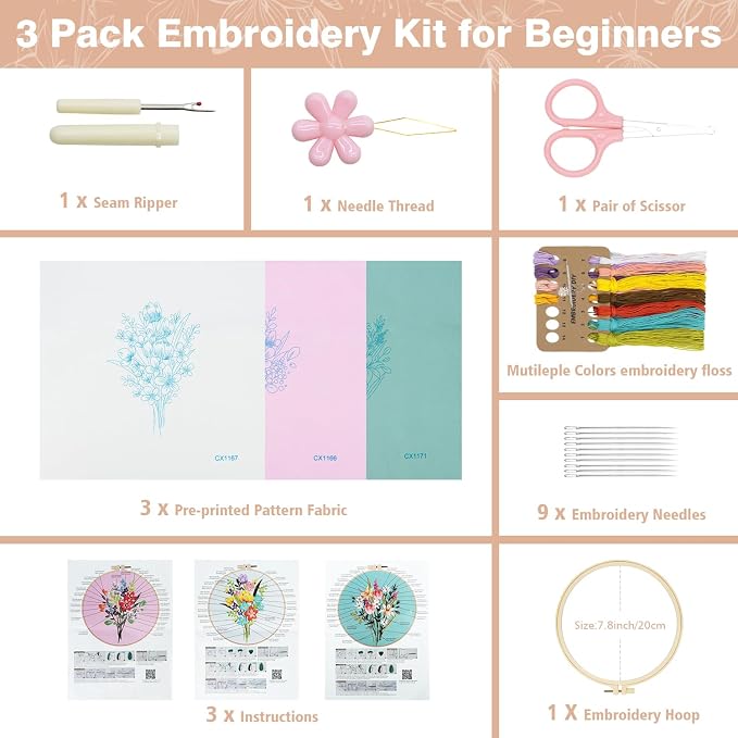 RidaaFri Embroidery Kit for Beginners, Hand Embroidery Practice Set - Image 3