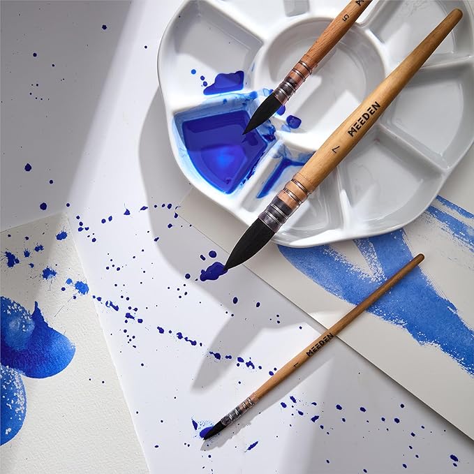 MEEDEN Watercolor Brushes Professional - Synthetic Squirrel Hair Artist Paint Brushes Set with Beech Wood Handle Great for Artists Hobbyists Size 2
