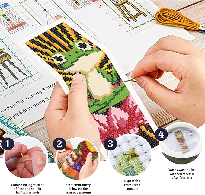 ORIGACH 6 Set Frog Cross Stitch Bookmark Kit - Image 4