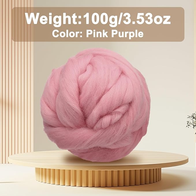 uxcell 3.53oz Wool Roving Yarn, Needle Felting Wool Fiber DIY Craft Needle Wet - Image 2