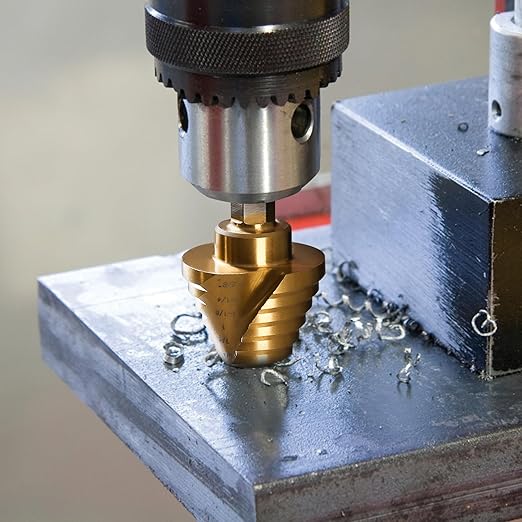 Step Drill Bits, 5PCS Spiral Grooved HSS Titanium Step Drill Bit Set, 50 Sizes High Speed Steel Step Bits for Metal with Aluminum Case