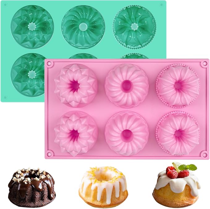 HUAKENER 2 Pcs Mini Fluted Cake Pan, 6-Cavity Fluted Tube Cake Pan, Non-stick by HUAKENER