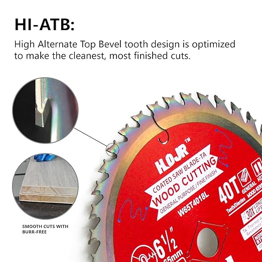 10-Pack 6-1/2" 40-Tooth 5/8" Arbor Circular Saw Blade, Finish/General Purpose Wood Cutting, Special Anti-Thermal Adhesion Coating on Cutting Edge-TA,High Finish, Long Life,6-1/2" 40T 5/8"