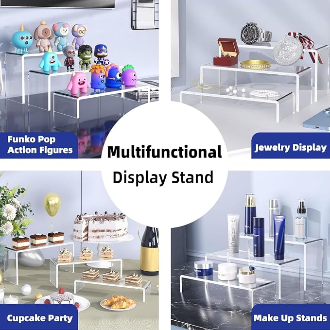 Goabroa 6 Pcs 8'' Clear Cupcake Display Risers, 3 Tiers Rectangular Risers - Image 4