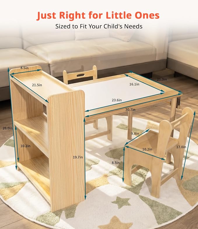 JOIN&JOY Kids Art Table and 2 Chair Set, Toddler Activity - Image 6