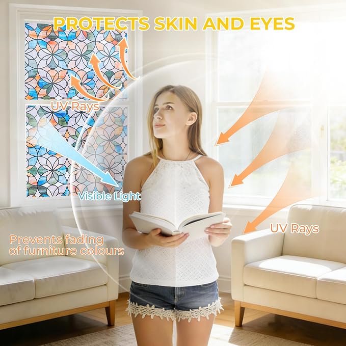 OHTMERU 3D Stained Glass Window Privacy Film, Heat Control UV Blocking Static - Image 4