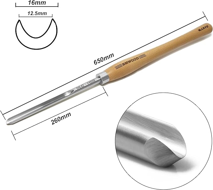 Cryo M2 HSS Bowl Gouge 1/2" Bowl Gouge (5/8" dia.) with 15-1/2" Beech Handle for Woodturning Chisels, Woodlathe Tools.