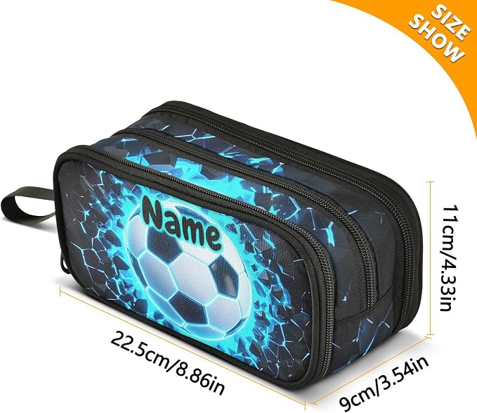 Custom 3d Soccer Football Blue Pencil Case Box Boys Girls Personalized Name - Image 7
