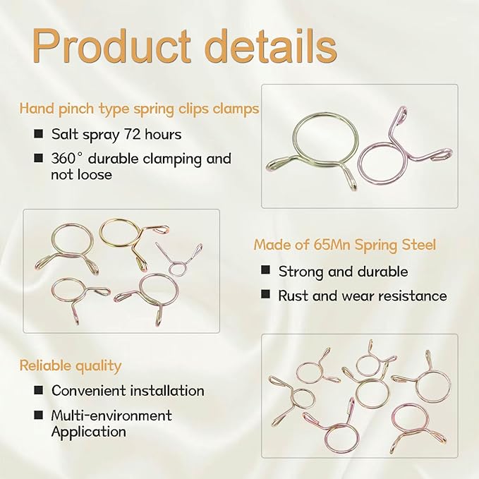 335Pcs 5-13mm Spring Hose Clamps Silicone Vacuum Hose With 9 Sizes Spring Belt Action Water Pipe Clamp Low Pressure Air Clamp Sorting Kit DD007
