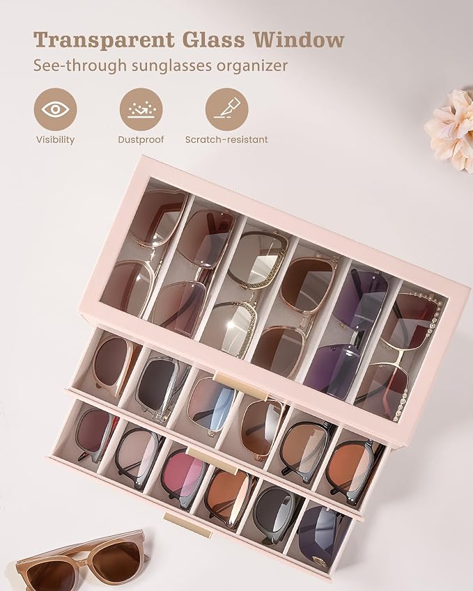 Lolalet Sunglasses Storage Box for Women, Eyewear Eye Glass Organizer - Image 4