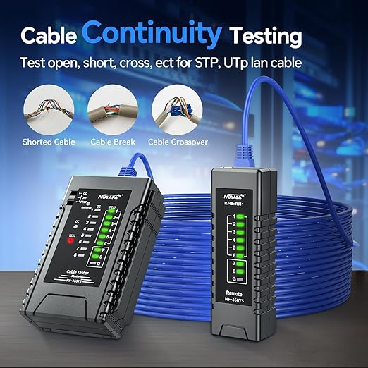 NOYAFA NF-468YS Network Cable Tester, Rechargeable RJ11 RJ45 Ethernet Cable Tester for CAT5 CAT5 CAT6 CAT7, Continuity Tester UTP/STP Cable Toner POE Tester LAN Telephone 60V Anti-Burn Network Tools