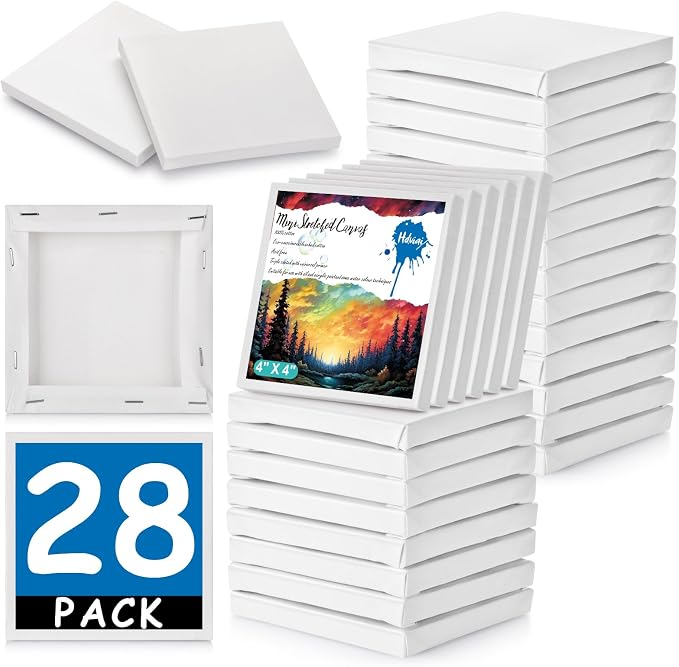 28PCS Mini Canvases for Painting – 4 x 4 in Bulk Small Square Stretched Canvases by FocusoncottonHdviai
