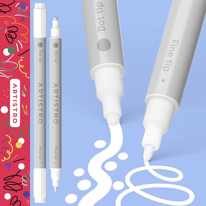 ARTISTRO 2 White Dual-Tip Acrylic Paint Pens by ARTISTRO
