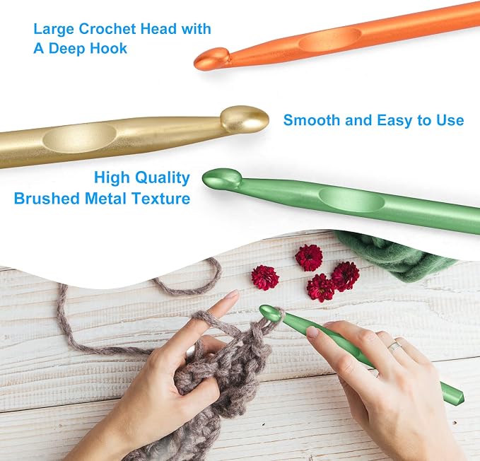 Vodiye 3 Sizes Large Crochet Hooks 10-15mm, Ergonomic Crochet Hook Set - Image 4
