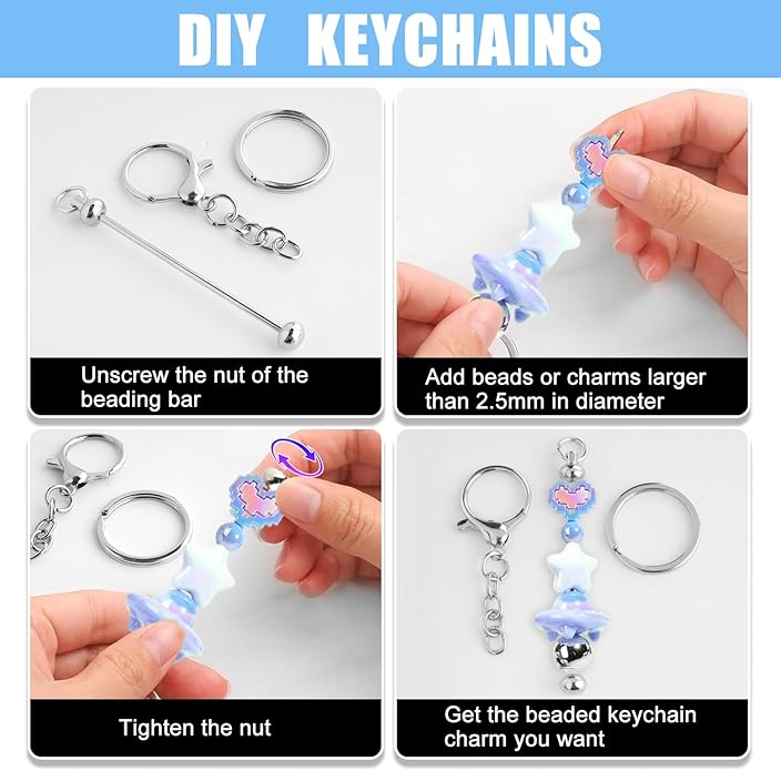 Draupnir 72 Pcs Beadable Keychains Bars, Included 36Pcs Silver Beadable - Image 4