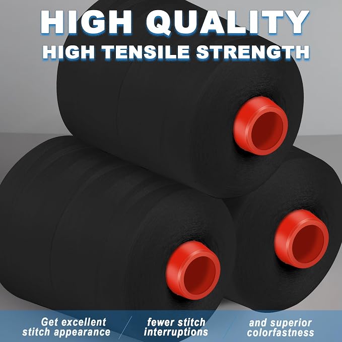 Black Sewing Thread, Serger Thread Cones 4 Pack, 40S/2-52000 Yards Black All - Image 3