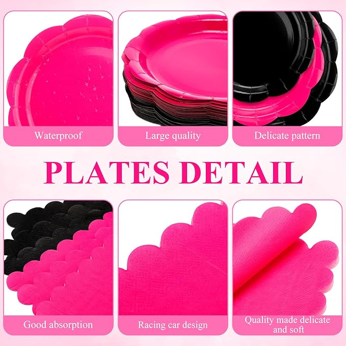 Pickmesh 400 Pcs Hot Pink and Black Birthday Party Supplies Include Hot Pink - Image 2