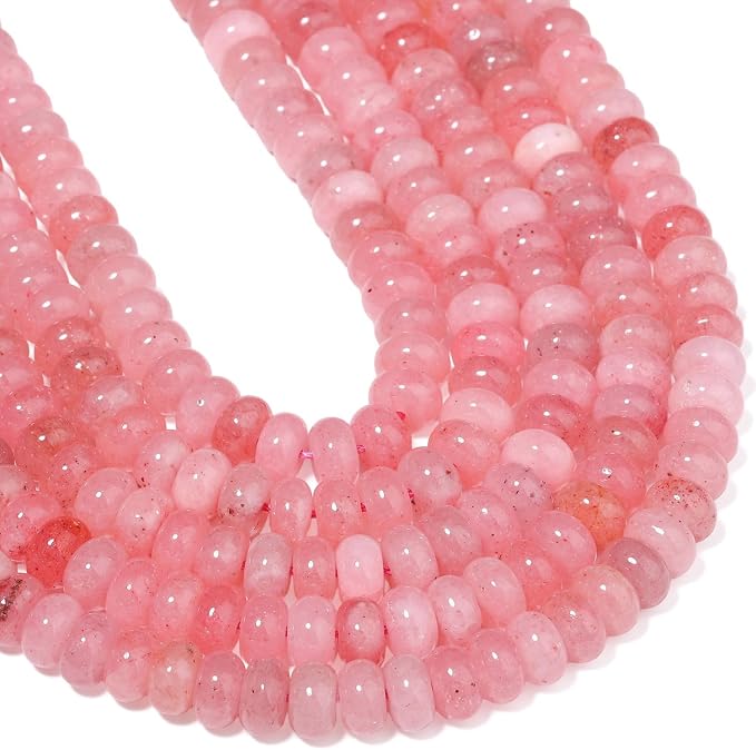 Songxi 5x8mm Natural Light Pink Colored Jade Stone Rondelle Beads, Gemstone - Image 7