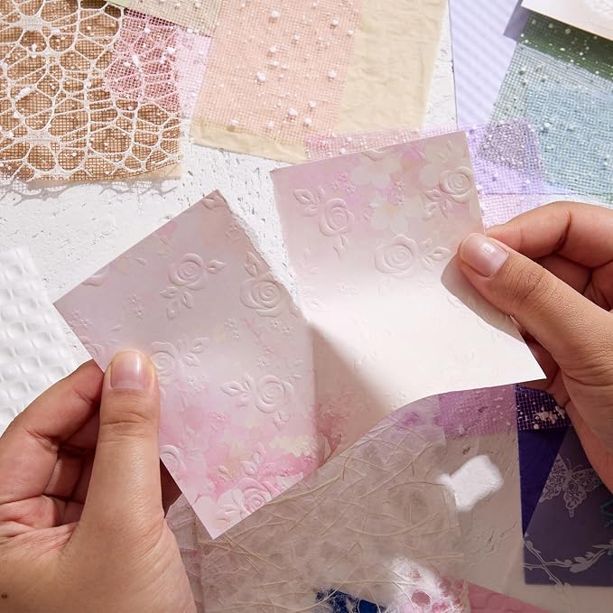 108 Sheets Textured Scrapbook Paper and Mesh Fabric Assorted Set - Image 7