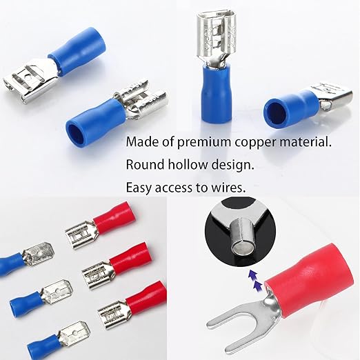 330PCS Crimp Connectors, 2.8mm 4.8mm 6.3mm Male and Female Spade Connector kit, 15 Types Crimp Terminals Electrical Connectors, Electrical Terminals Includes Spade Ring Fork Wire Connectors
