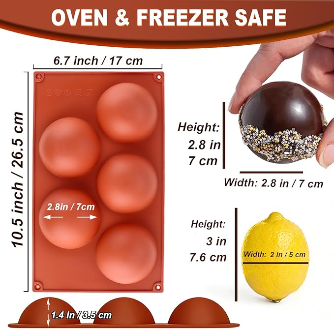 Lerykin 3 Pack Extra Large 5-Cavity Semi Sphere Silicone Molds, Half Sphere - Image 6