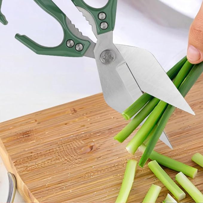 Multi-Purpose Kitchen Scissors,stainless steel scissors,Poultry Shears,Sharpeners Bottle Openers Zester and More Stainless Steel,for opening cans and heavy duty poultry cutting (Green)
