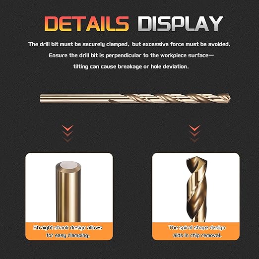 Drill Bit, #26 Cutting Diameter, 4341 HSS Gold Finish 135° Cutting Angle Number Jobber Bits - (Applications: for Drilling Soft Metal Plastic Wood), 5-Pieces